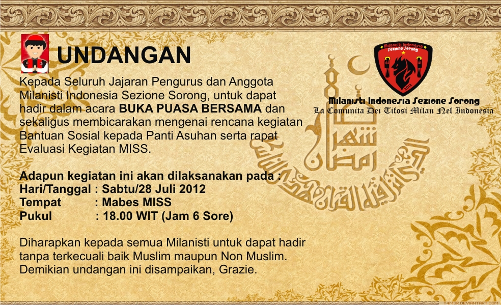 MILANISTI INDONESIA SEZIONE SORONG UNDANGAN BUKA PUASA MILANISTI INDONESIA SEZIONE SORONG UNDANGAN BUKA PUASA