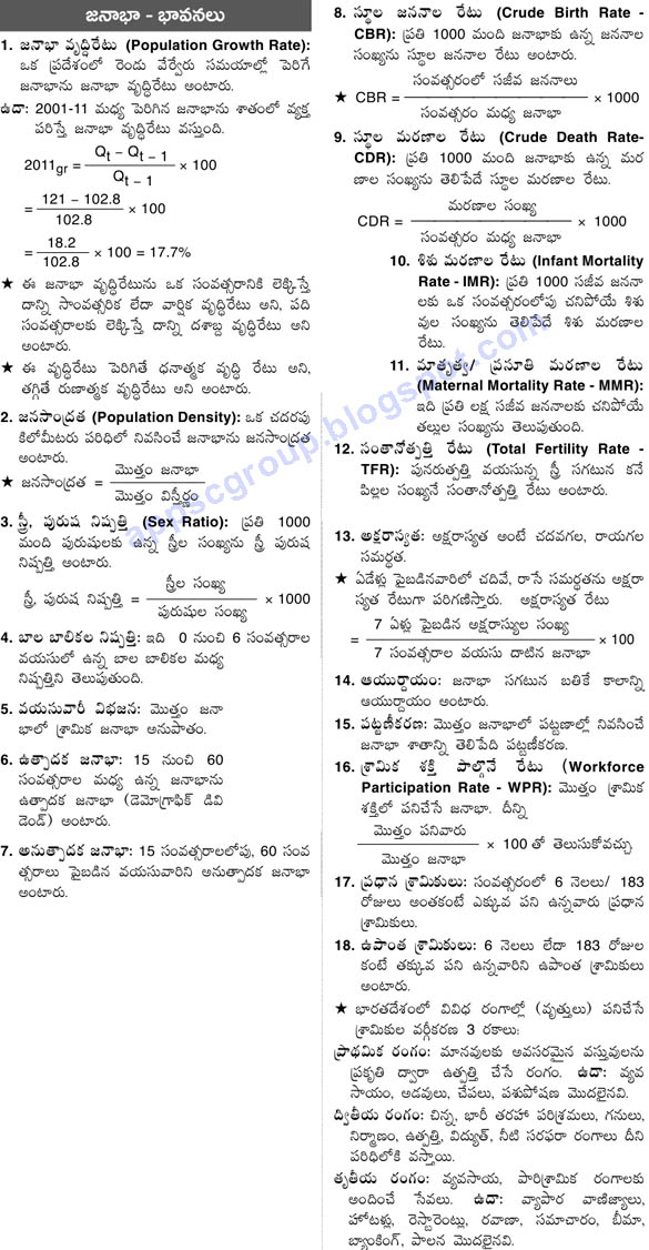 2011 Census Cheat Sheet in Telugu Medium APPSC Material, Group 1 Group