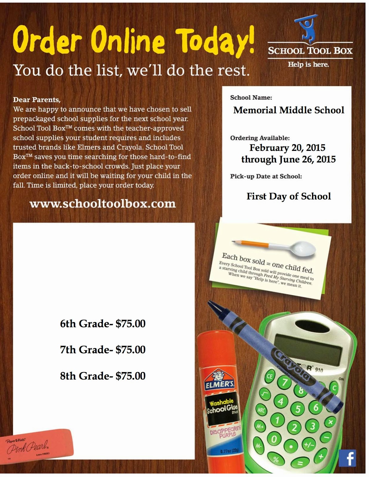 ORDER SCHOOL SUPPLIES TODAY Memorial Middle News