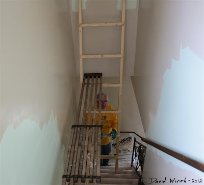 painting starir, stairway, ladder, platform, wood, hard