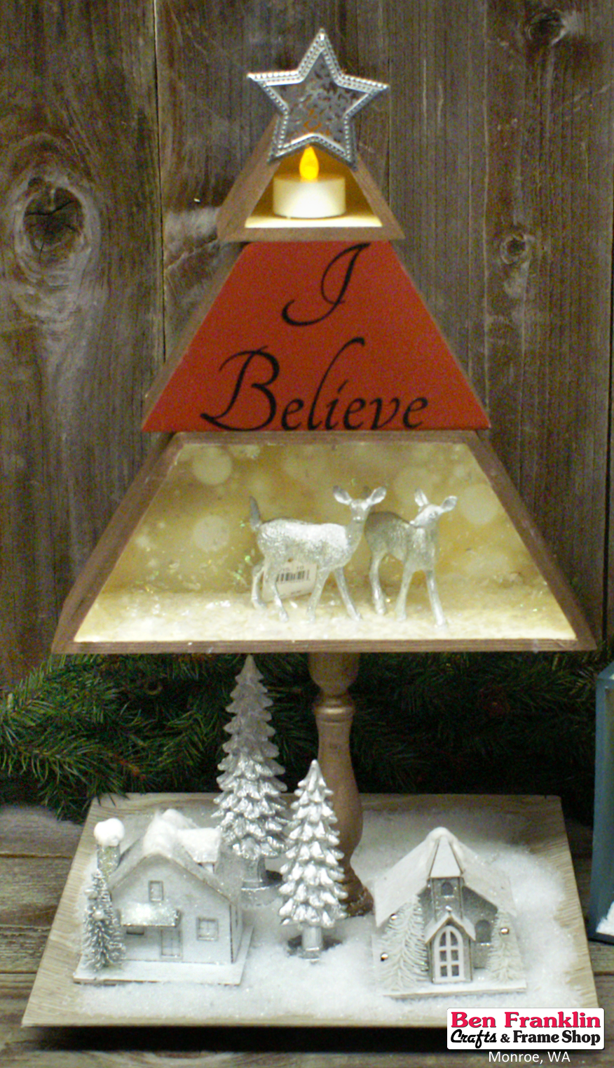 Christmas tree box Ben Franklin Crafts and Frame Shop, Monroe, WA: DIY I Believe Wood Box Christmas Tree