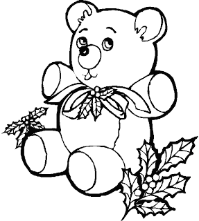 Beautiful Christmas teddy bear kids coloring page to draw colors