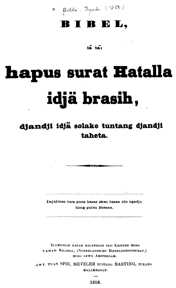 Ydmia Bibel Bahasa Dayak Ngaju 1858