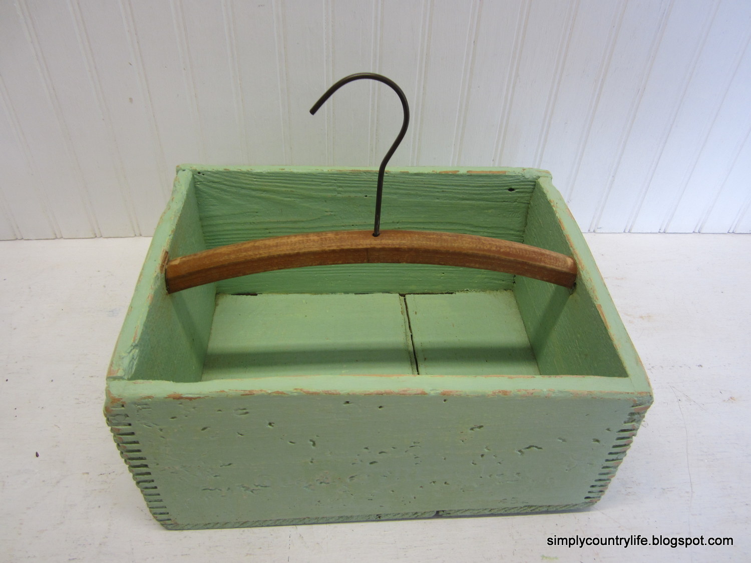 Simply Country Life Repurposed Old Wood Crate and Clothes Hanger into