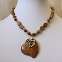 Brown and Silver Heart Choker by Beading Owl