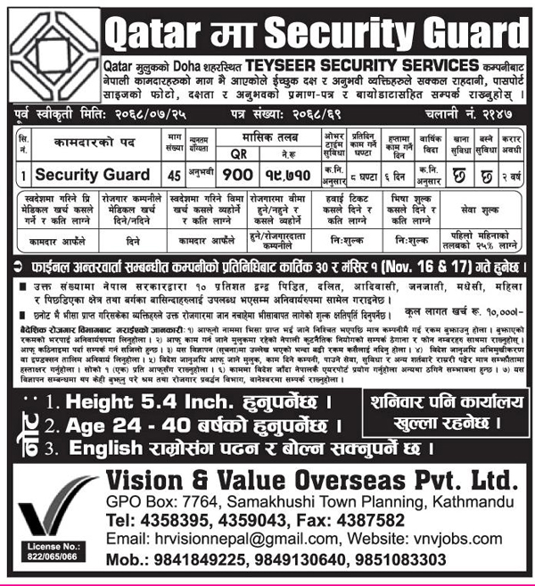 Manpower Demand Qatar, Doha, Teyseer security Services