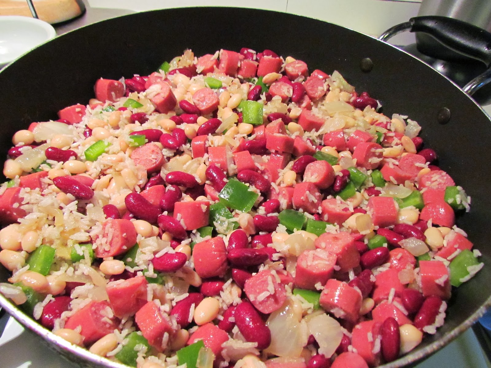 Kitschy Homeschool Franks, Beans, and Rice Casserole