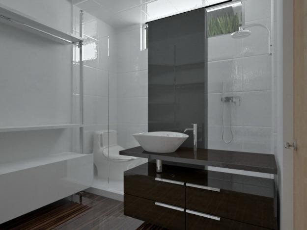 Decoración Minimalista y Contemporánea: Vista de elegante baño con