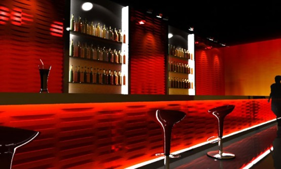 red cafe interior wall design