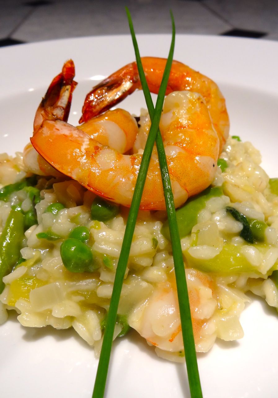 Scrumpdillyicious Lemon Risotto with Shrimp, Asparagus & Peas
