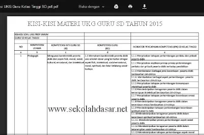 Kisi-Kisi UKG 2015 Guru SD Kelas Rendah dan Tinggi