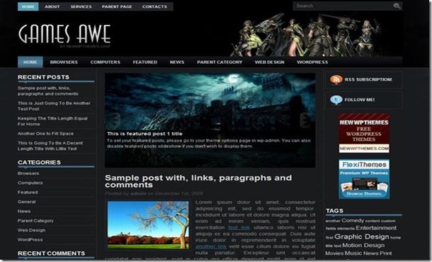 Free Wordpress Jquery Dark Black Games Portal Web 2.0 Theme Template, ... Free Wordpress Jquery Dark Black Games Portal Web 2.0 Theme Template, ...