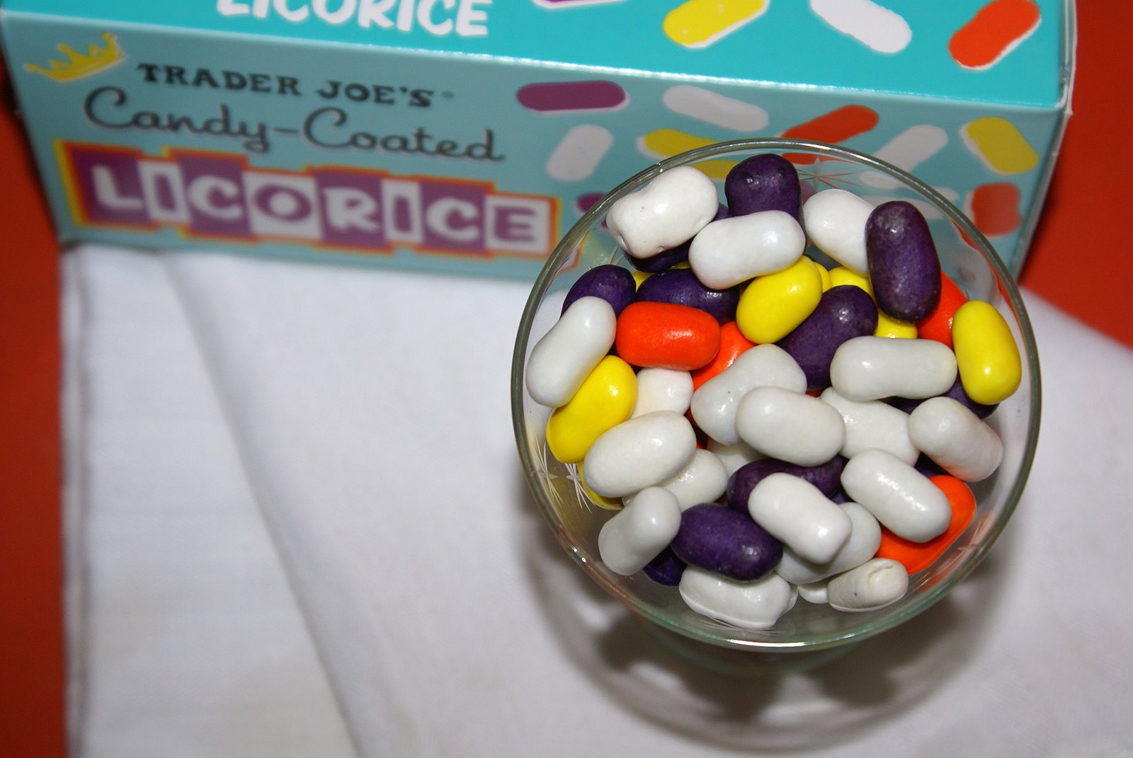 Four Very Happy Eaters Candy Coated Licorice from Trader Joe's