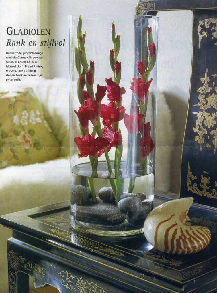 MARIETTE'S BACK TO BASICS {Gladiolus in Cylinder Vase with Beach Pebbles}