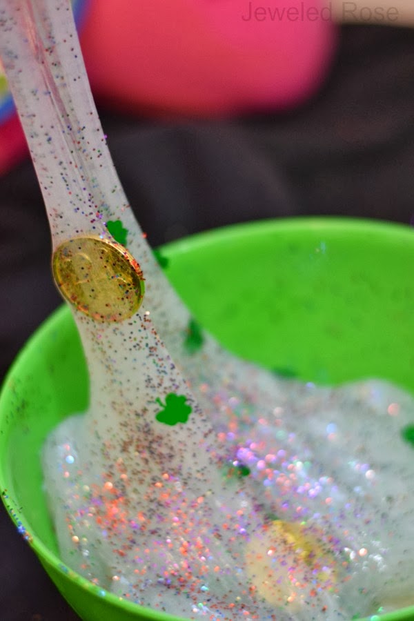 what could be more fun than hunting for treasures in rainbow glitter slime? {BORAX FREE SLIME RECIPE}