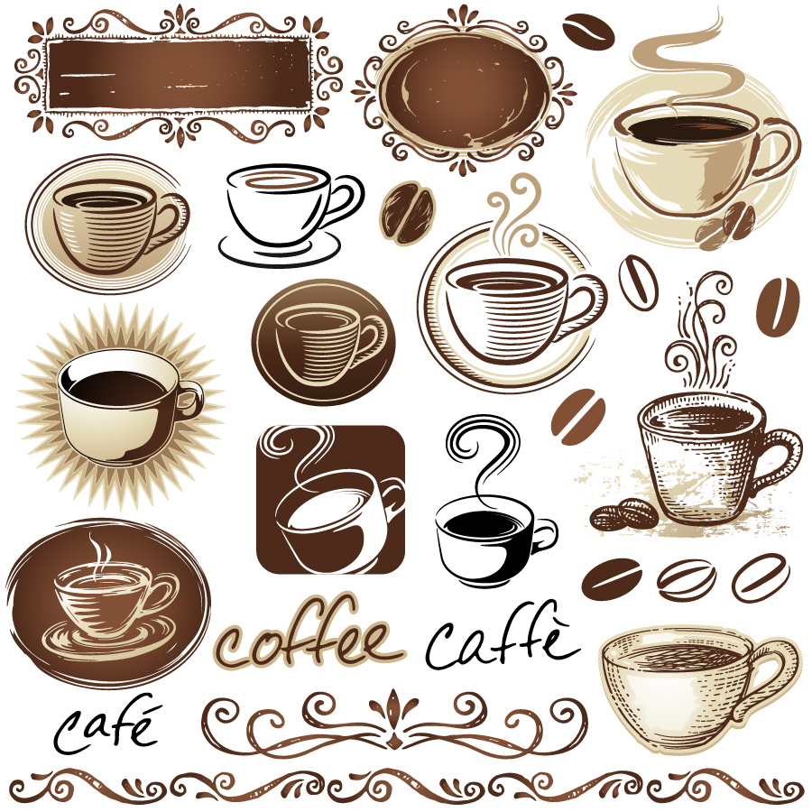 コーヒーを題材にしたクリップアート coffee beans decoration design イラスト素材