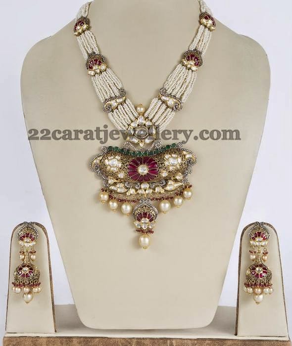 Pearls Set with Dull Finish Jhumkas Jewellery Designs