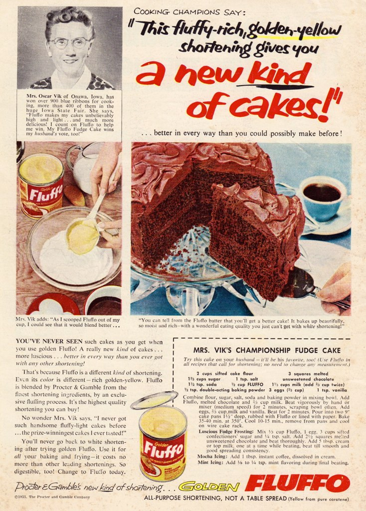 Dying for Chocolate Championship Fudge Cake Fluffo Retro Ad & Recipe