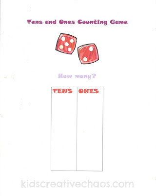Math Activity Game Free Printable Chart Tens and Ones