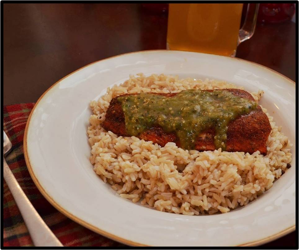 A Texas Belle Blackened Salmon with Roasted Tomatillo Salsa
