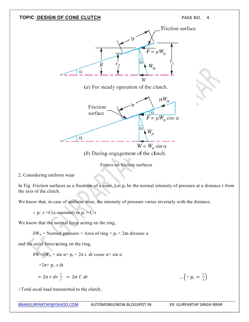 AUTOMOBILE/ MECHANICAL ENGG. Design Of Cone Clutch