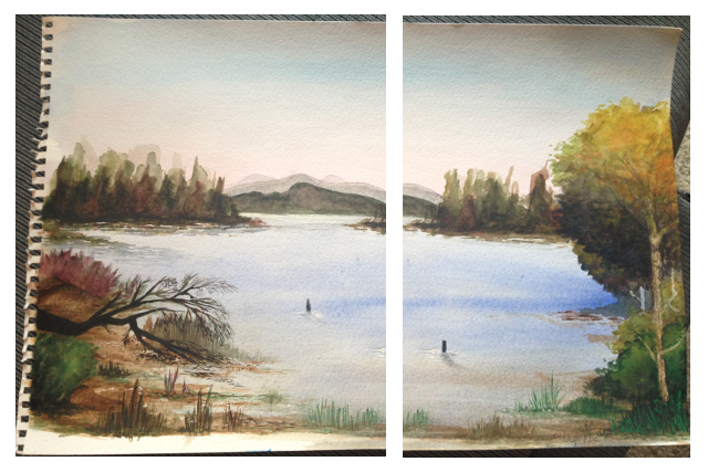 watercolor for my grandma // watercolors // lake // waterscape