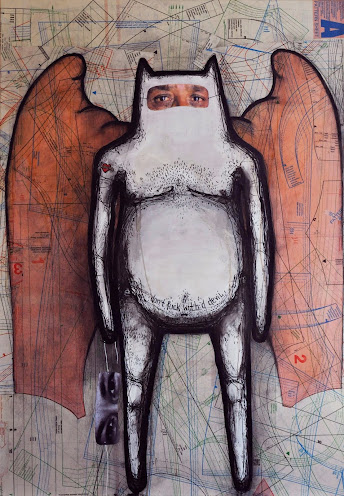 Паднал ангел с циганска маска, 2009, смесена техника на платно, 120 х 70 см