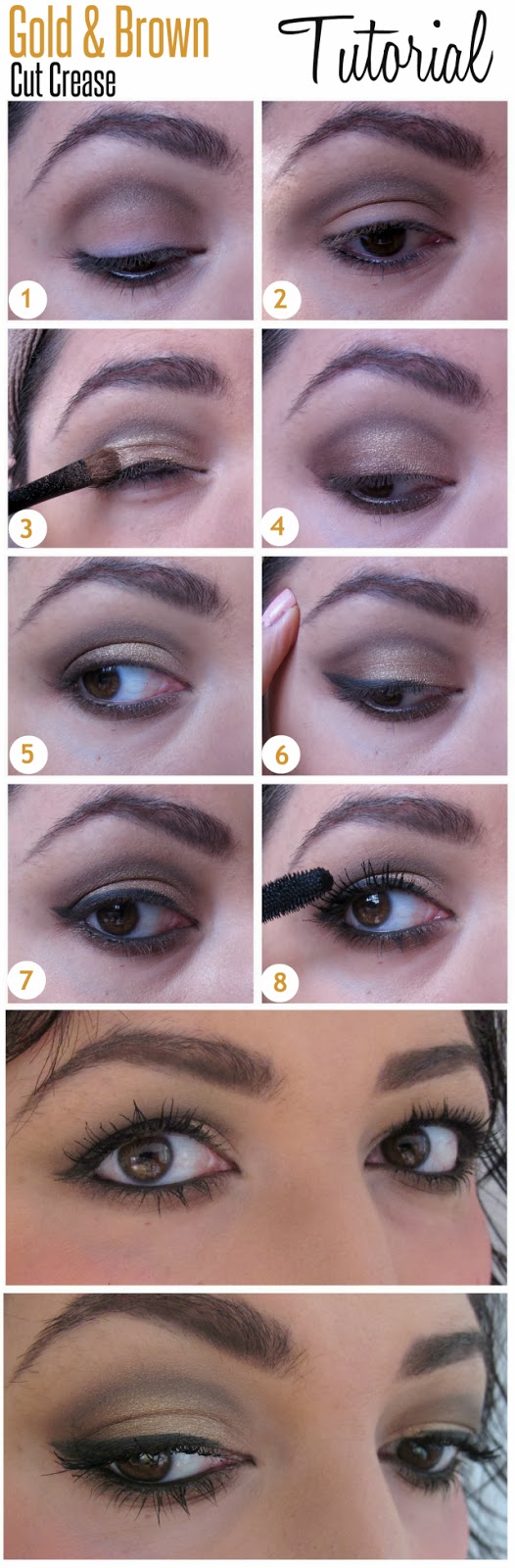 Gold and Brown Cut Crease Eyeshadow Tutorial Makeup and Macaroons