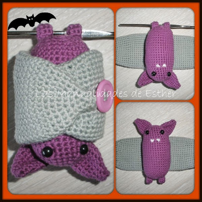 collage amigurumi murcielago realizado a crochet con DMC Natura