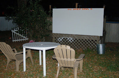 outdoor movie screen at night