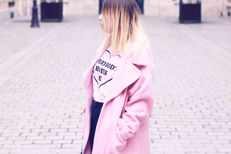asos pink coat outfit natural ombre hair naturel