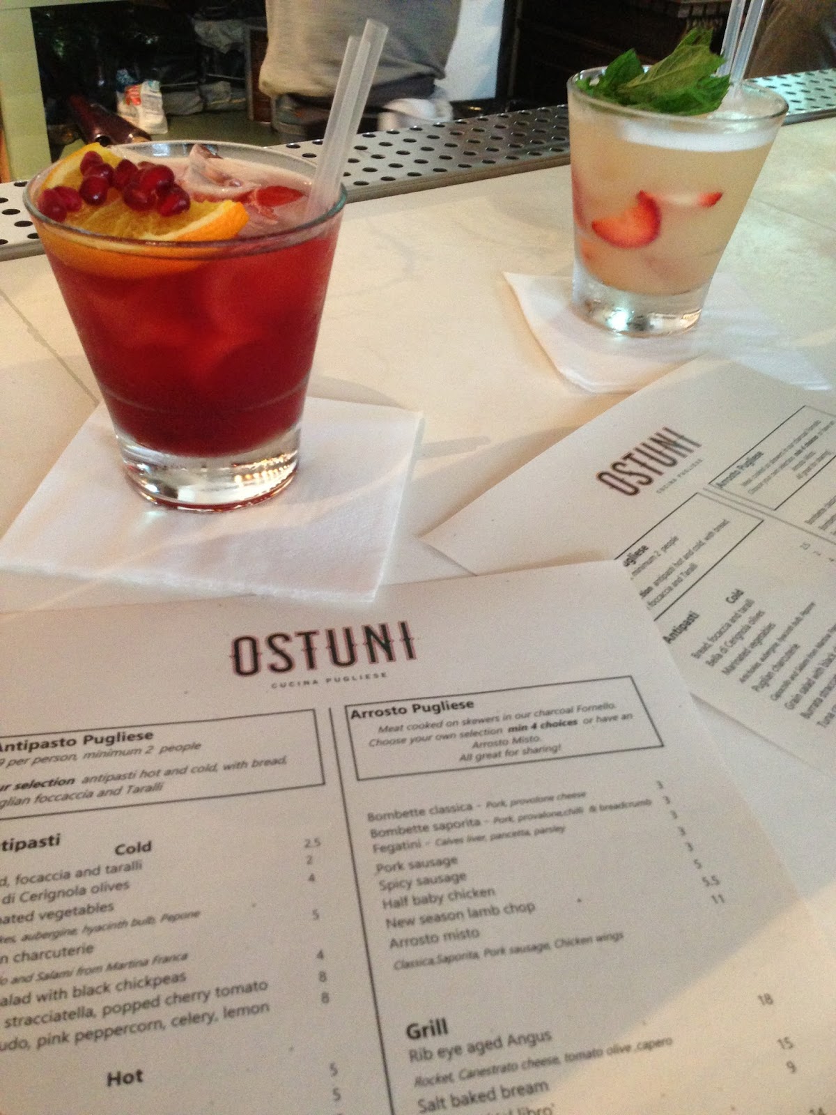 Ostuni Puglian food cocktails queens park Menu design, Ostuni, London