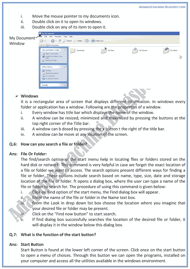 Introduction-To-Windows-Operating-System-Descriptive-Question-Answers-Computer-IX