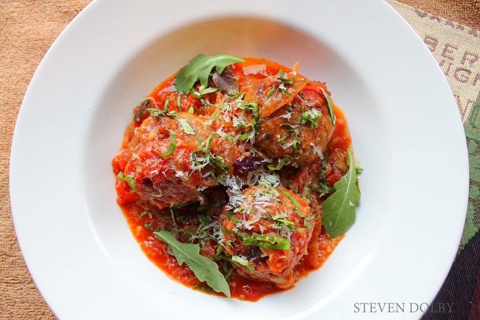 Tomato Braised Veal Meatballs by Steven Dolby