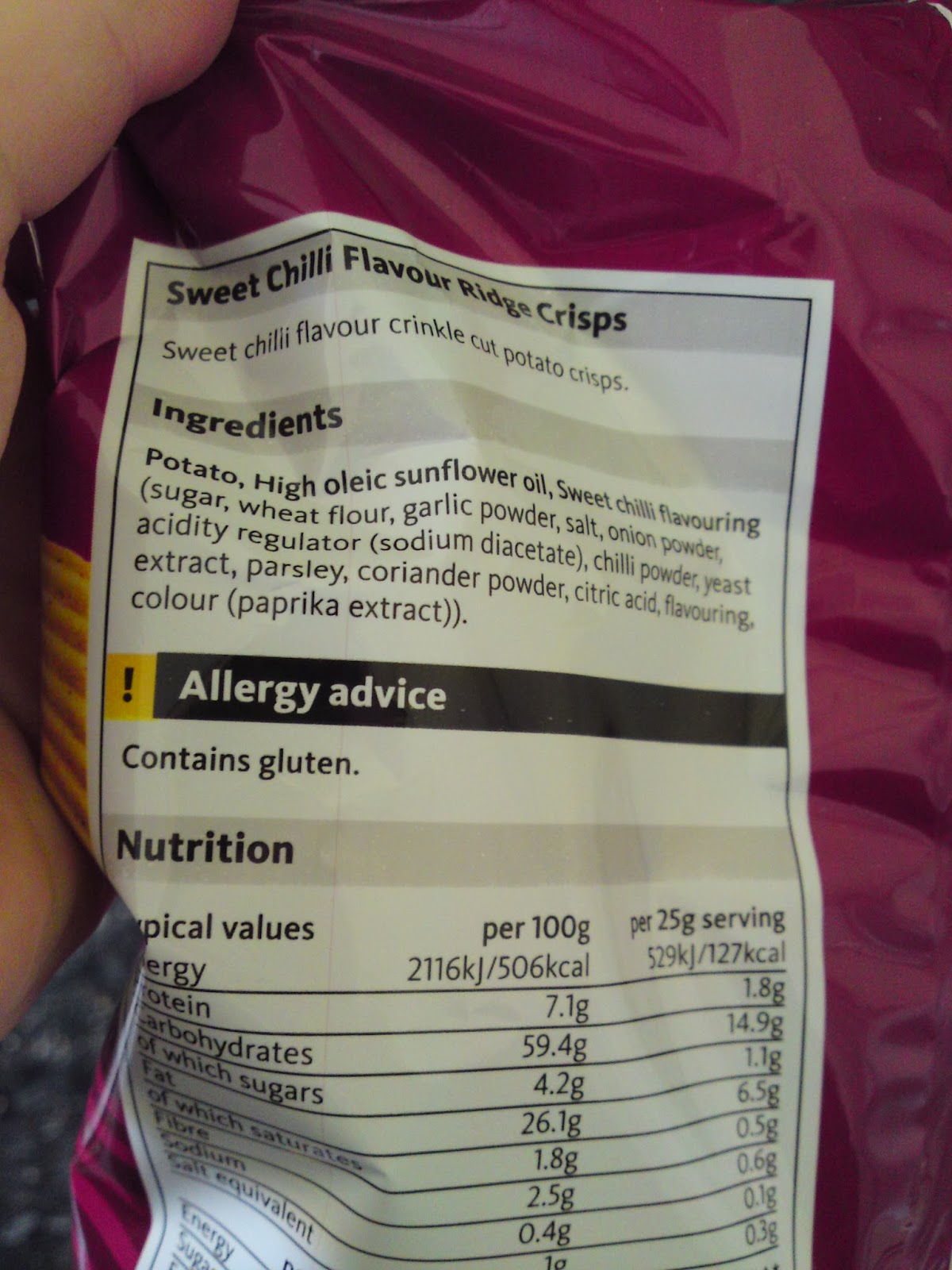 Lactose Free UK Morrisons Sweet Chilli Flavour Ridge Crisps