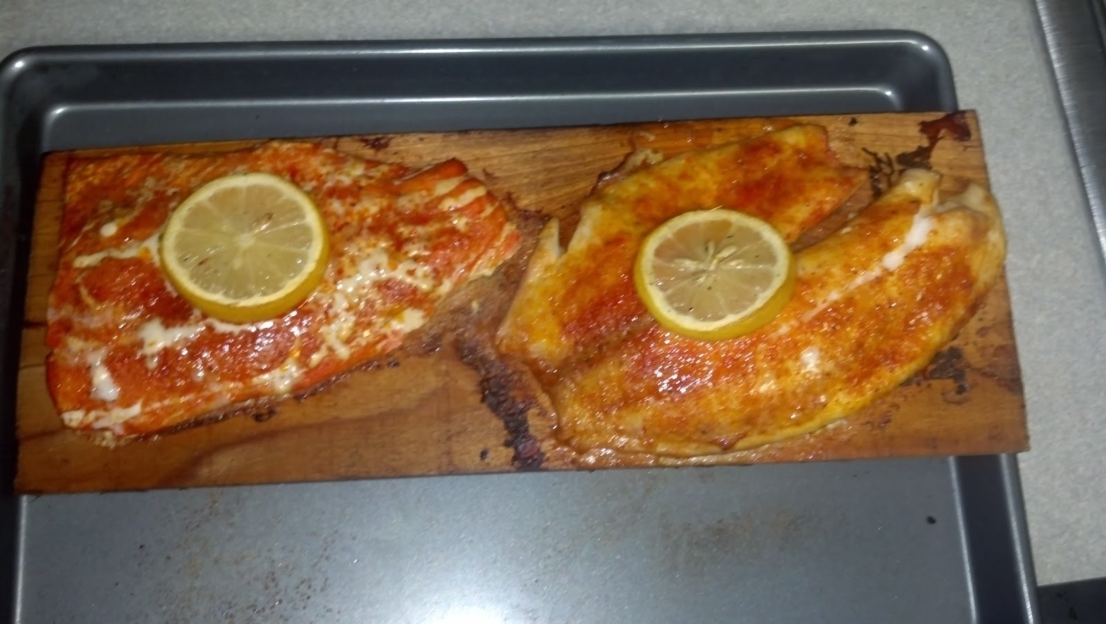 Chris' Big Green Egg Adventure Cedar Plank Salmon & Tilapia