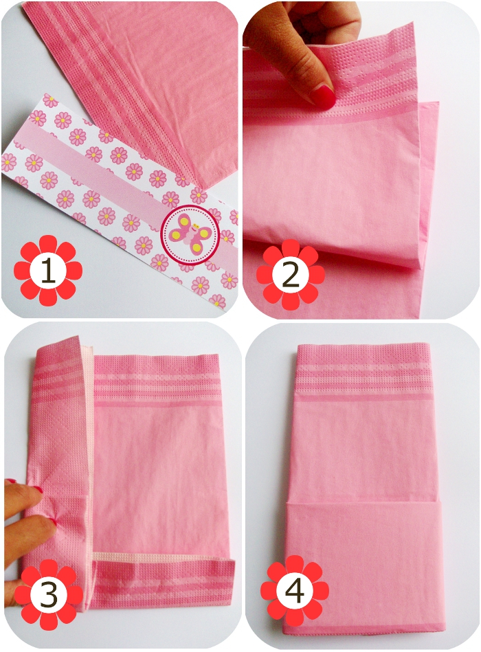3 fold paper napkins work best you can use fabric napkins too 
