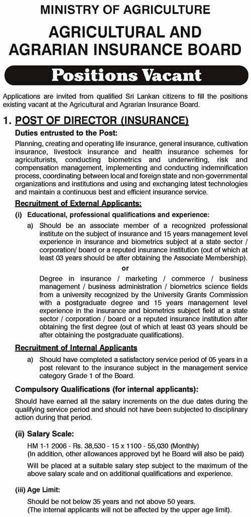 Vacancies at Agricultural and Agrarian Insurance Board