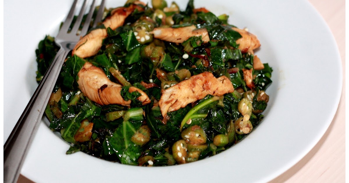 JoJo's Kitchen Sauteed Okra, Collard Greens and Garlic chicken