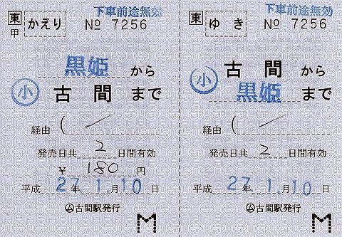 JR東日本　替佐駅　常備軟券乗車券2　発駅補充片道乗車券