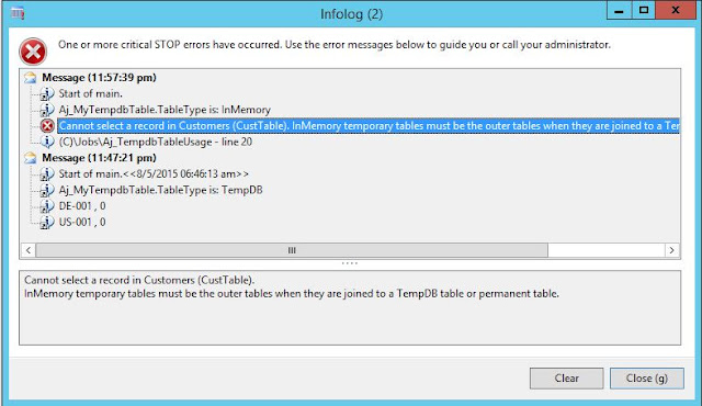 Difference between InMemory and TempDB tables in AX 2012