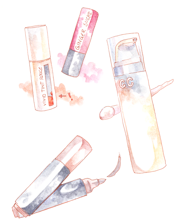 Watercolor Illustration Innisfree Vivid Tint Rouge Aritaum Sugar Tint Balm CC Cream Clio Kill Brow Korean Makeup