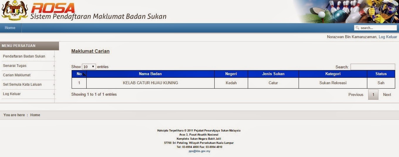 Kelab yang sah berdaftar dgn ROSA