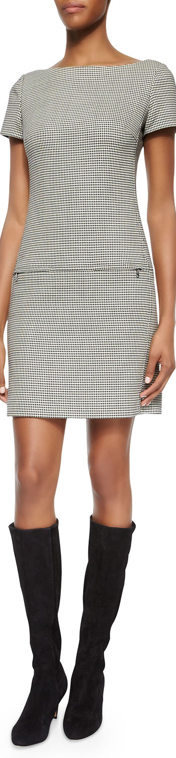 Ralph Lauren Black Label Short-Sleeve Houndstooth Sheath Dress black/vanilla