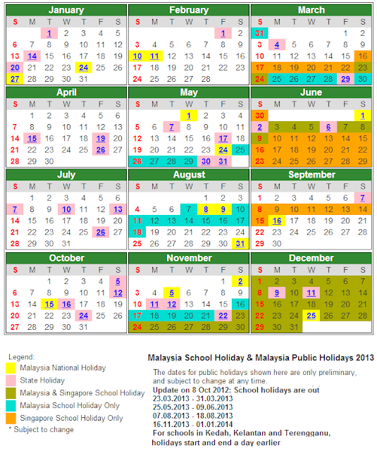 Kalendar 2013 - Cuti Sekolah dan Cuti Umum Malaysia