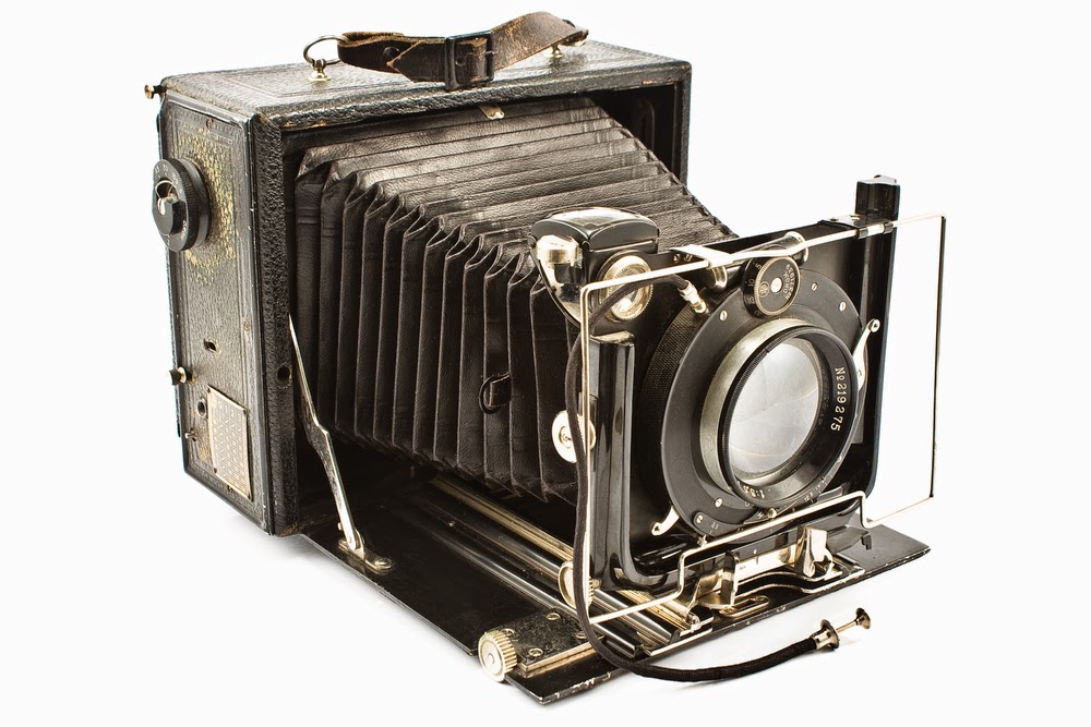 Color photo of an antique camera