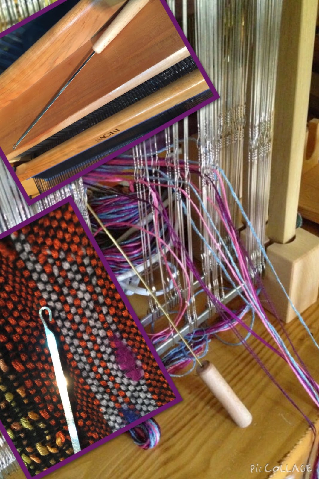 CENTERING WITH FIBER Saori 4 harness loom Threading away from the loom