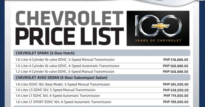 Brand New Cars for Sale: Chevrolet Philippines Price List