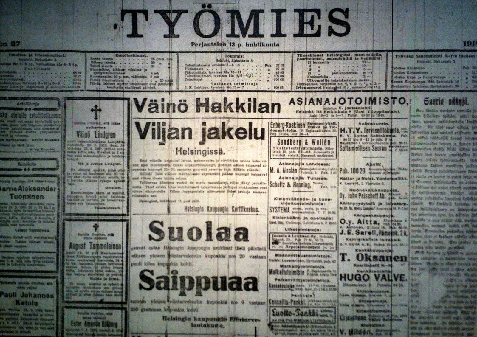 Työmies 12.4.1918 lehden viimeinen numero