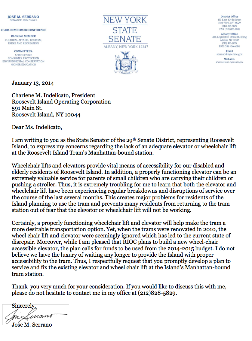 NY State Senator Jose Serrano Asks RIOC To Promptly Fix The Roosevelt ... NY State Senator Jose Serrano Asks RIOC To Promptly Fix The Roosevelt ...